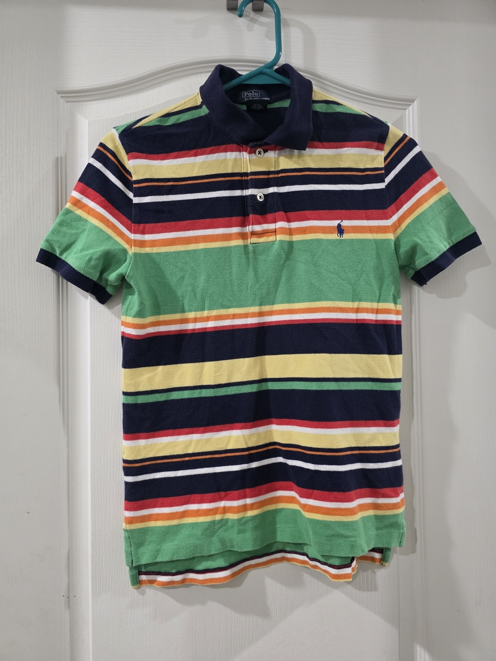 Vintage Polo by Ralph Lauren Green Navy Yellow Multi-Stripe Short-Sleeve Polo